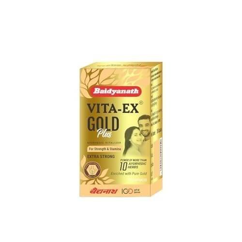 uk318dd-Dv9QL-1.jpg Baidyanath Vita ex Gold Plus - 10 Capsules |Made with Pure Himalayan Shilajit, Ashwagandha & Safed Musli| Boosts Strength, Power & Stamina - Fast UK Delivery - Image 1