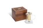 Octavius | Pyramid Glass Tea Pot With GOLD PLATED INFUSER & SESHAM WOOD GIFT BOX - 720 Ml | Removable Infuser & Lid | Heat Resistant | Green Tea Maker | Loose Leaf Tea Maker | Ideal for 4 Cups - Fast UK Delivery - Image 2