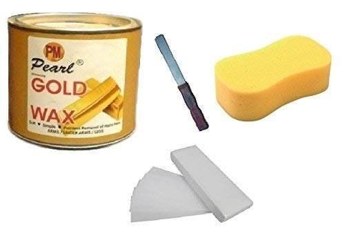uk41B8vUWP1IL-1.jpg PMPEARL Gold Wax with 30 Stripes, Sponge, Applicator Waxing Kit, 600gm - Pack of 4 - Fast UK Delivery - Image 1