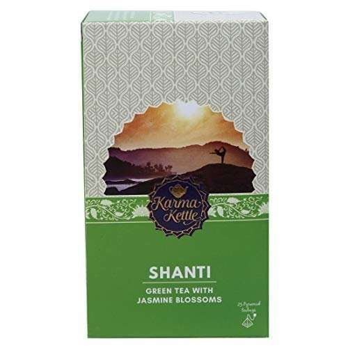 uk41HwkTJ1HfL-1.jpg Karma Kettle Shanti- Imported Sencha Green Tea with Jasmine Blossoms, Natural Detox Tea, Weight Loss Tea 25 Pyramid Teabags - Fast UK Delivery - Image 1