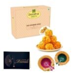 Dhampurgreen Jodhpur Laddu Diwali Sweets Gift Hamper, 1 Diya & Greeting Card - Indian Sweets | Mithai | Gift, 400grams - Fast UK Delivery - Image 2