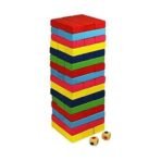 VYAS Wooden Blocks, colourful Wooden Tumbling Tower, Stacking and Balancing Block Toys with Dices for Kids & Adults (54 Pcs) - Fast UK Delivery