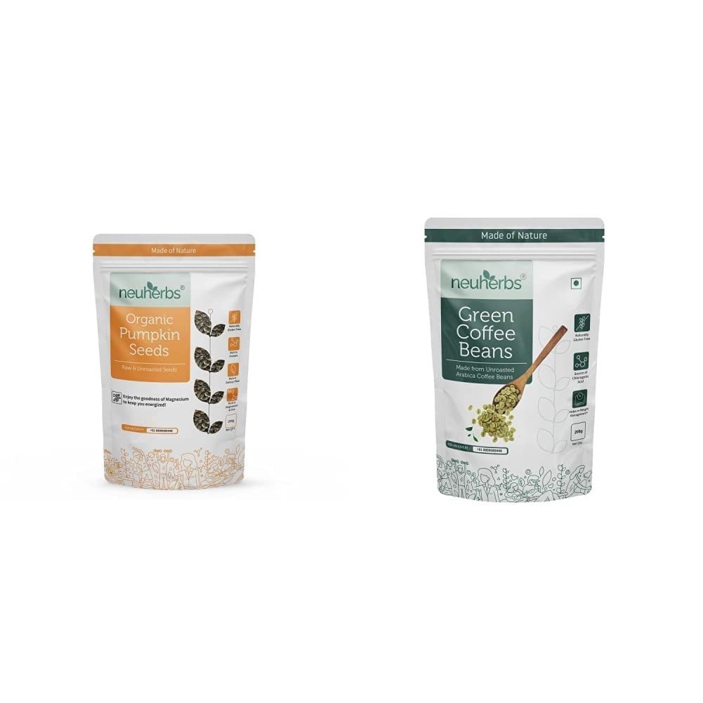uk51-y-Nw6boL-1.jpg Neuherbs Raw Pumpkin Seeds Protein And Fiber Rich Superfood, 200 G & Neuherbs Green Coffee Beans 200g - Fast UK Delivery - Image 1