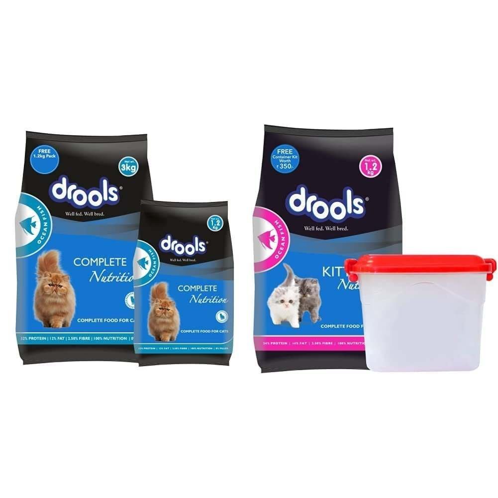uk511kqDJia0L-1.jpg Drools Adult(+1 Year) Dry Cat Food, Ocean Fish, 3 kg + 1.2 kg Free & Kitten(1-12 Months) Dry Cat Food, Ocean Fish, 1.2kg with Free Container - Fast UK Delivery - Image 1