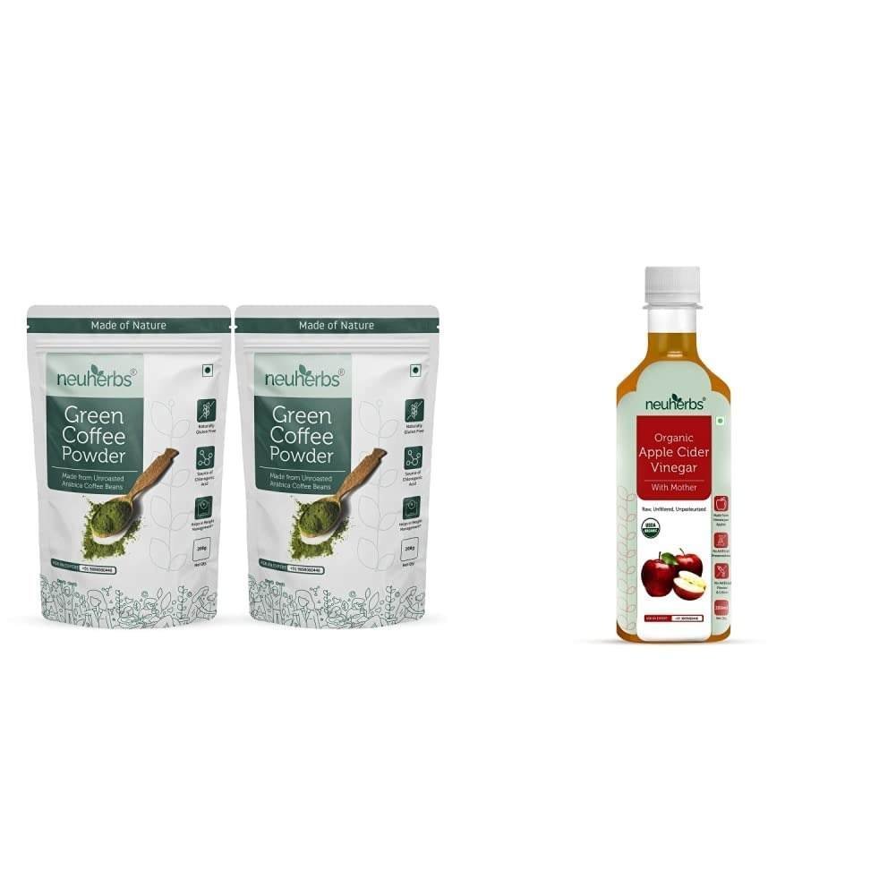 uk5145HVNbfL-1.jpg Neuherbs Green Coffee Beans Powder for Weight Loss 200g - (Pack of 2) & Neuherbs Apple Cider Vinegar with Mother Vinegar, Raw, Unfiltered and Undiluted - 350 ml - Fast UK Delivery - Image 1