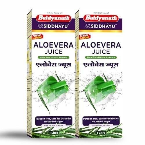 uk515fy54JKqL-1.jpg Baidyanath Aloe Vera juice with Pulp, All Natural tonic for Immunity, Better digestion and Glowing Skin, 1L (Pack of 2) - Fast UK Delivery - Image 1