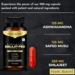 Vedic Roots Pure Shilajit Capsule for Men,Shilajeet Ashwagandha Safed Musli Testosterone Capsule (500mg) Muscle Power Strength Energy Supplement - 60 Capsule - Fast UK Delivery - Image 3