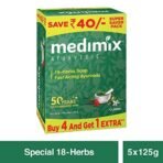 Medimix Ayurvedic Classic 18 Herbs Soap, 125 g (4 + 1 Offer Pack) And Medimix Ayurvedic Natural Glycerine Bathing Bar, 125 g (4 + 1 Offer Pack) - Fast UK Delivery - Image 3