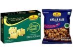 Haldiram's Nagpur Soan Papdi Special Ghee, Pack of 3 X 250 g and Masala Kaju, Pack of 3 X 35 g - Fast UK Delivery