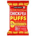 Urban Platter Lime Sriracha Chickpea Puffs, 65g (Savoury and Crunchy Snack | Zesty and Tangy | 4g Protein per Serve | USA Chickpeas) - Fast UK Delivery - Image 2