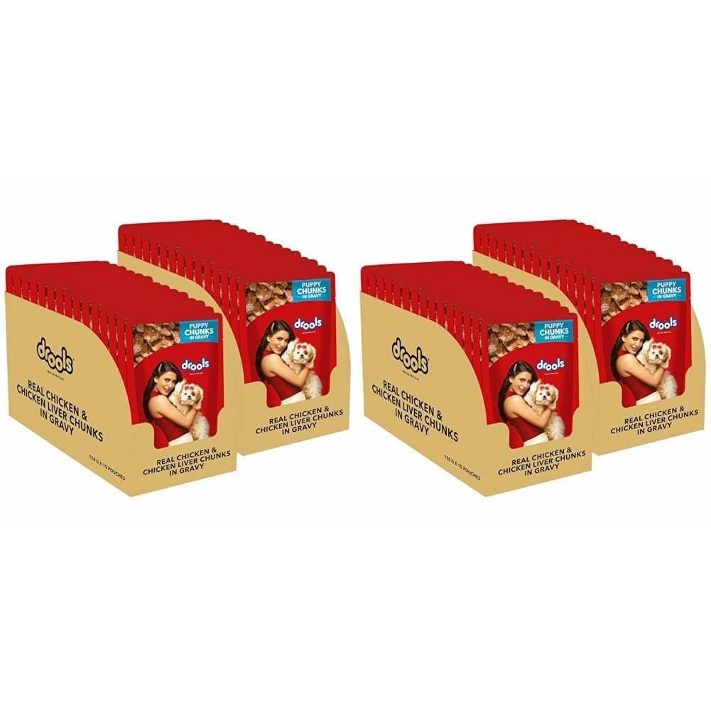 uk51DtEd4dJ1L-1.jpg Drools Puppy Wet Dog Food,Real Chicken and Chicken Liver Chunks in Gravy 4.5Kg (150g x 30) Pack of 60 - Fast UK Delivery - Image 1