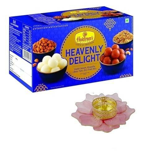 uk51GXcV266ZL-1.jpg Haldiram's Nagpur Heavenly Delight Diwali Gift Box with Lotus Medium Diya + Free Diwali Greeting - Fast UK Delivery - Image 1