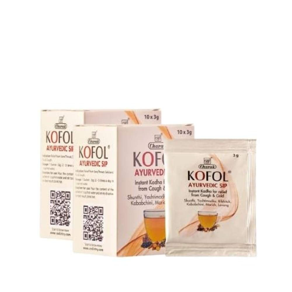 uk51ITu3OpAUL-1.jpg Charak Kofol Instant Kadha Ayurvedic Sip for quick relief from cough & cold Traditional Ayurveda's Soothing Remedy - each pach contains 3 sip (Pack of 2) - Fast UK Delivery - Image 1