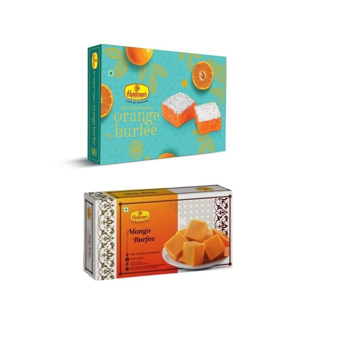 uk51JgWMRWlLL-1.jpg Haldiram's Nagpur Orange Burfee (500g) And Mango Burfee (250g) Combo - Fast UK Delivery - Image 1