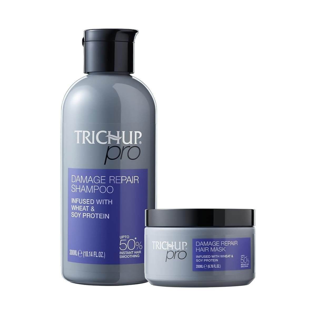 uk51KYS-KO8sL-1.jpg Trichup Pro Damage Repair & Instant Smoothing Hair Care Combo for Dry Frizzy Hair (Set of 2) | Shampoo 300 ml + Hair Mask 200 ml | Improves Texture & Manageability | Reduce Split Ends & Dryness | Unisex - Fast UK Delivery - Image 1