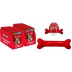 Drools Adult Wet Dog Food, Real Chicken and Chicken Liver Chunks in Gravy, 24 Pouches (24 x 150g)&Drools Non-Toxic Rubber Dog Chew Bone Toy, Puppy/Dog Teething Toy (Large) - 8.5 inches, Red - Fast UK Delivery