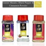 OOSH Gourmet's Combo of Black Pepper Powder 50g , Cinnamon Powder 50g & Garam Masala 50g | Sieve Jar Packaging | Cooking Essential - Fast UK Delivery