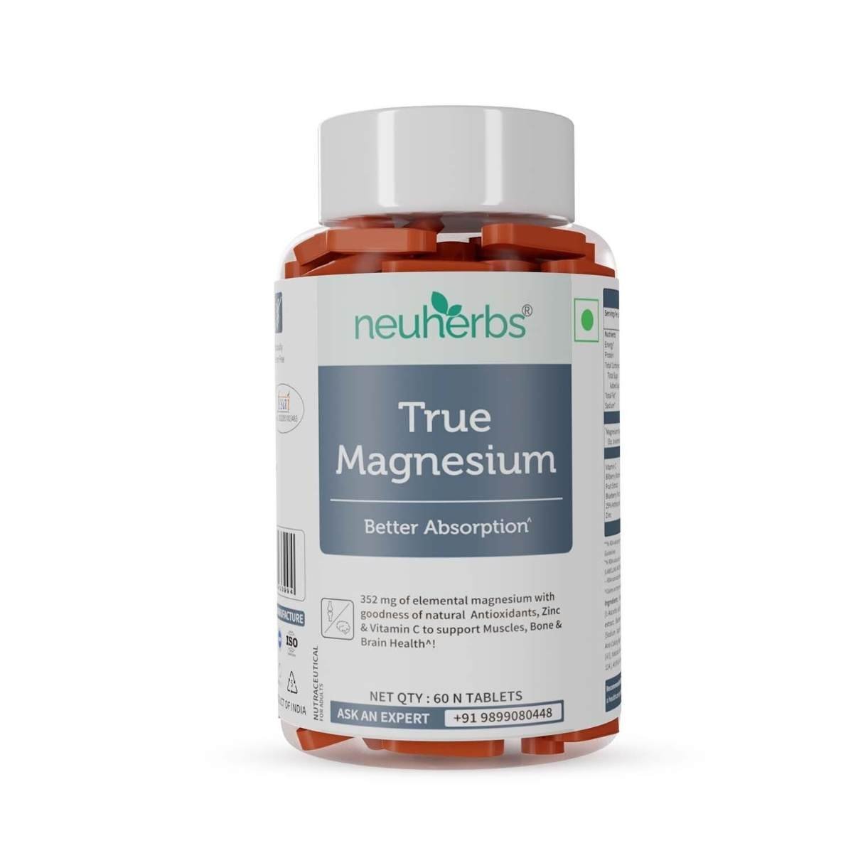 uk51SDiNiK62L-1.jpg Neuherbs True Magnesium Glycinate Supplement 1600mg- 60 Tablets | Chelated Magnesium Supplement for Men & Women with Natural Antioxidants, Zinc & Vitamin C to Support Muscles Recovery, Better Sleep, Bones & Joint health, Heart health. - Fast UK Delivery - Image 1