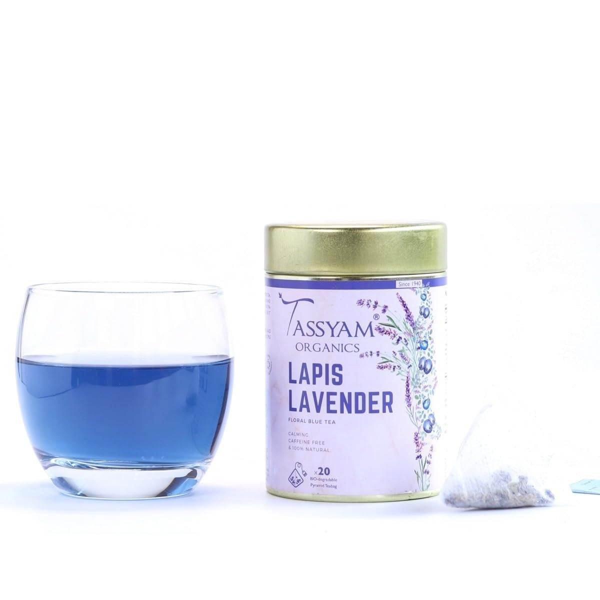 uk51T5dpNT3ML-1.jpg Tassyam Organics Teawery Lapis Lavender 20 Biodegradable Tea Bags | Caffeine Free Floral Blue Tea Blend, Plant Based Fabric Pyramid Teabags - Fast UK Delivery - Image 1