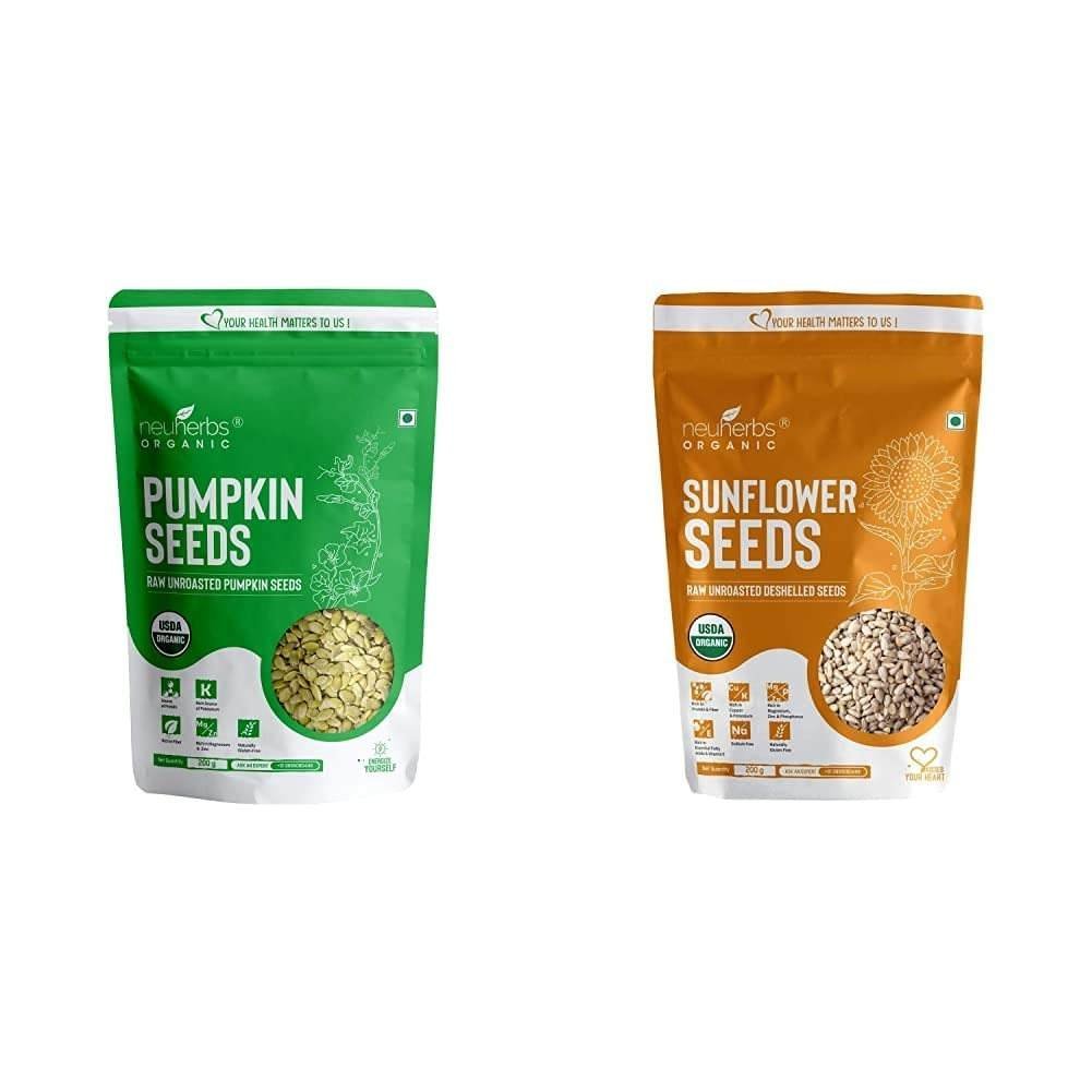 uk51TnA9obTYS-1.jpg Neuherbs Raw Pumpkin Seeds Protein and Fiber Rich Superfood - 200G & Raw Sunflower Seeds for Eating, Rich in Protein & Fiber : 200 G - Fast UK Delivery - Image 1
