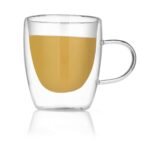 Octavius Borosilicate Double Walled Glass Cup with Handle 250 ML | Thermo Insulated | Prevents Heat Transfer, Maintains Temperature | Microwave & Freezer Safe| Scratch-Resistant - Fast UK Delivery