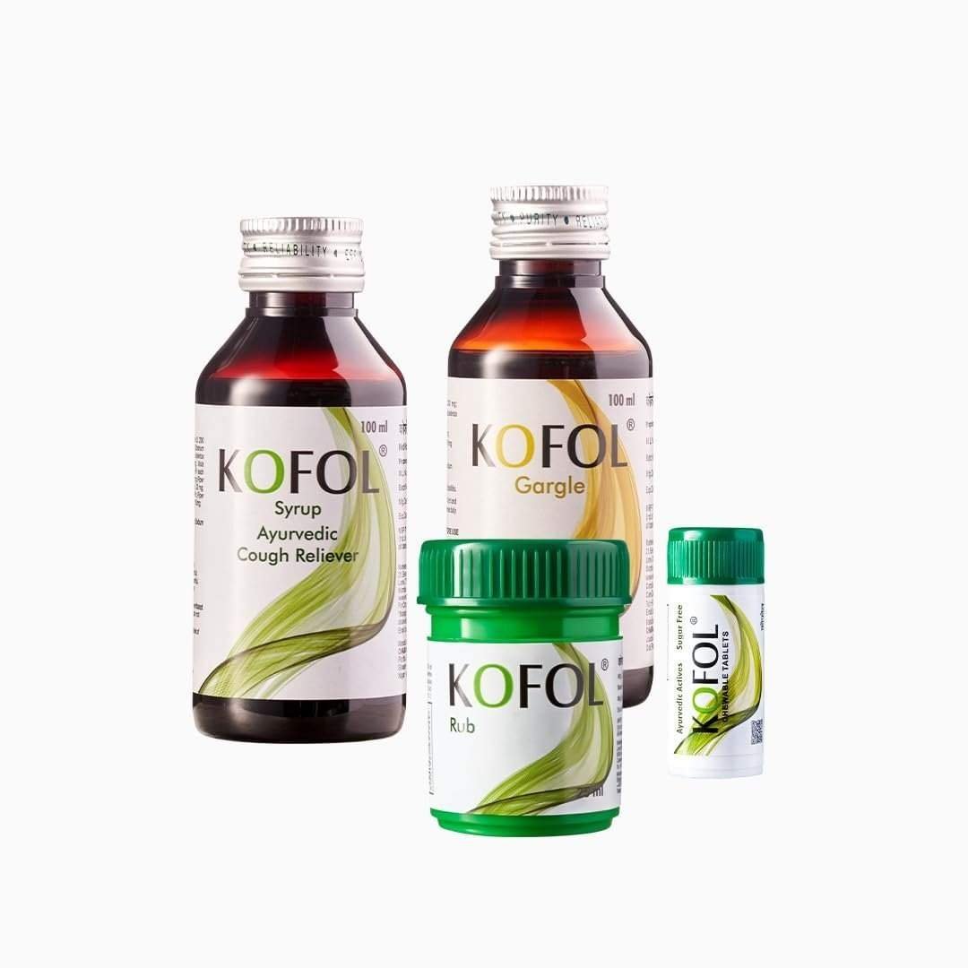 uk51YvsajuriL-1.jpg Charak Kofol Cough Care Kit - Kofol Gargle | 100ml, Kofol Chewable Tablets (60 tablets, 1 units) | Kofol Rub 20.5 gm | 1 unit - Fast UK Delivery - Image 1