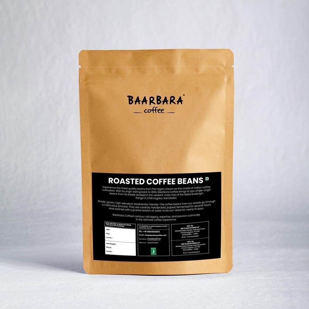 uk51ellINc5jL-1.jpg Baarbara Coffee | 100% Roasted Arabica Coffee Beans | From Chikmagalur Farms Since 1896| 250 gms - Fast Shipping to USA & Canada - Image 1