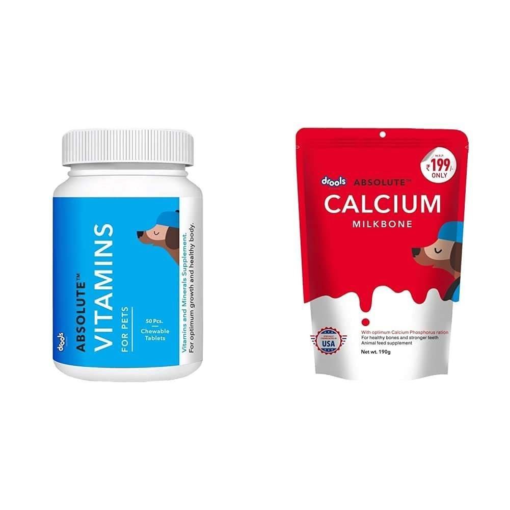 uk51f-Jk4H0IS-1.jpg Drools Absolute Vitamin Tablet- Dog Supplement, 50 Pieces & Absolute Calcium Bone Pouch, 190 g - Fast UK Delivery - Image 1