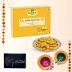 Dhampurgreen Gur Chana Badam Bite(400g) & Kesar Kaju Katli(400g) Diwali Sweets Gift Hamper,1 Diya & Greeting Card - Indian Sweets | Mithai - Fast UK Delivery - Image 5
