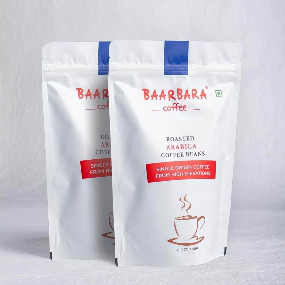 uk51iK2TMun4L-1.jpg Baarbara Coffee | 100% Roasted Arabica Coffee Beans | from Chikmagalur Farms Since 1896 (Pack of 2) - Fast Shipping to USA & Canada - Image 1