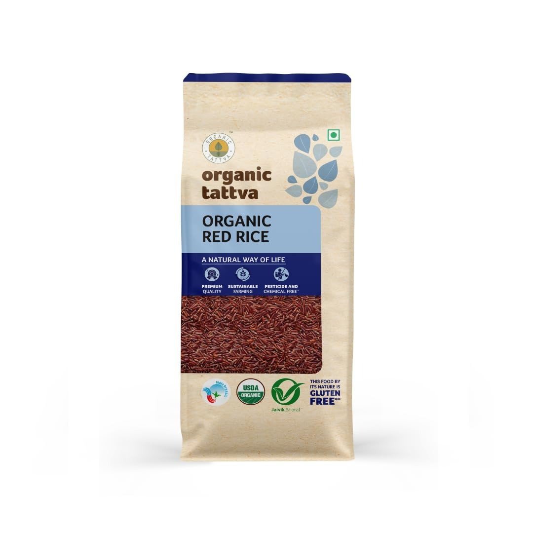 uk51nCAzCKupL-1.jpg Organic Tattva - Organic Red Rice 1 KG | Rich Source of Iron, Vitamins and Antioxidants | Certified Organic, Gluten Free and No Additives - Fast UK Delivery - Image 1