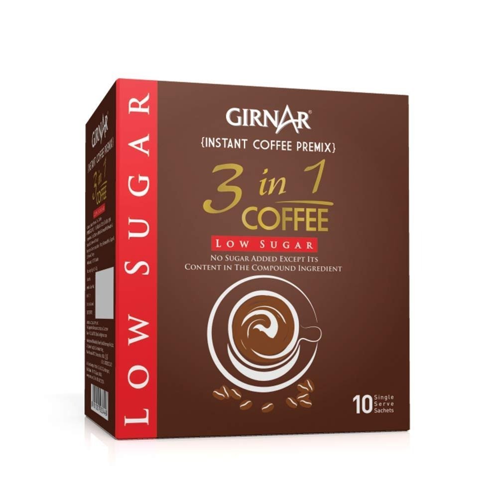 uk51vgMudqwrL-1.jpg Girnar Instant Coffee 3 In 1 (10 Sachets - Low Sugar), Ground, Box - Fast UK Delivery - Image 1