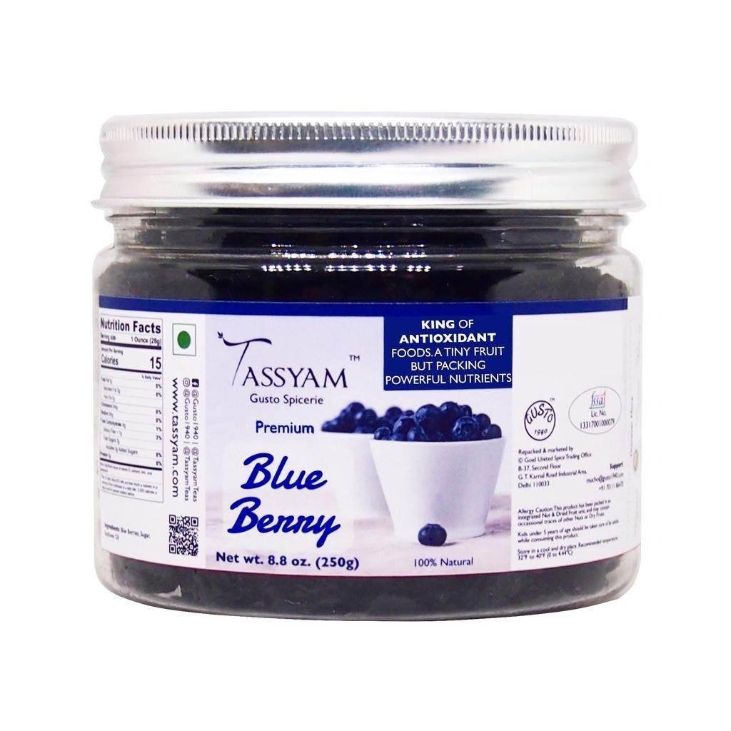 uk61-HCOwB0IL-1.jpg Tassyam Premium Dried Blueberry 250g Jar - Fast UK Delivery - Image 1