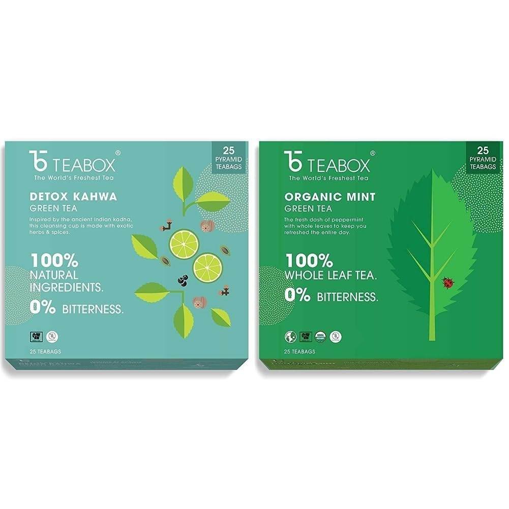 uk611UvGxcwqL-1.jpg Teabox Detox Kahwa Green Tea 25 Teabags & Teabox Organic Green Mint Tea 25 Teabags - Fast UK Delivery - Image 1