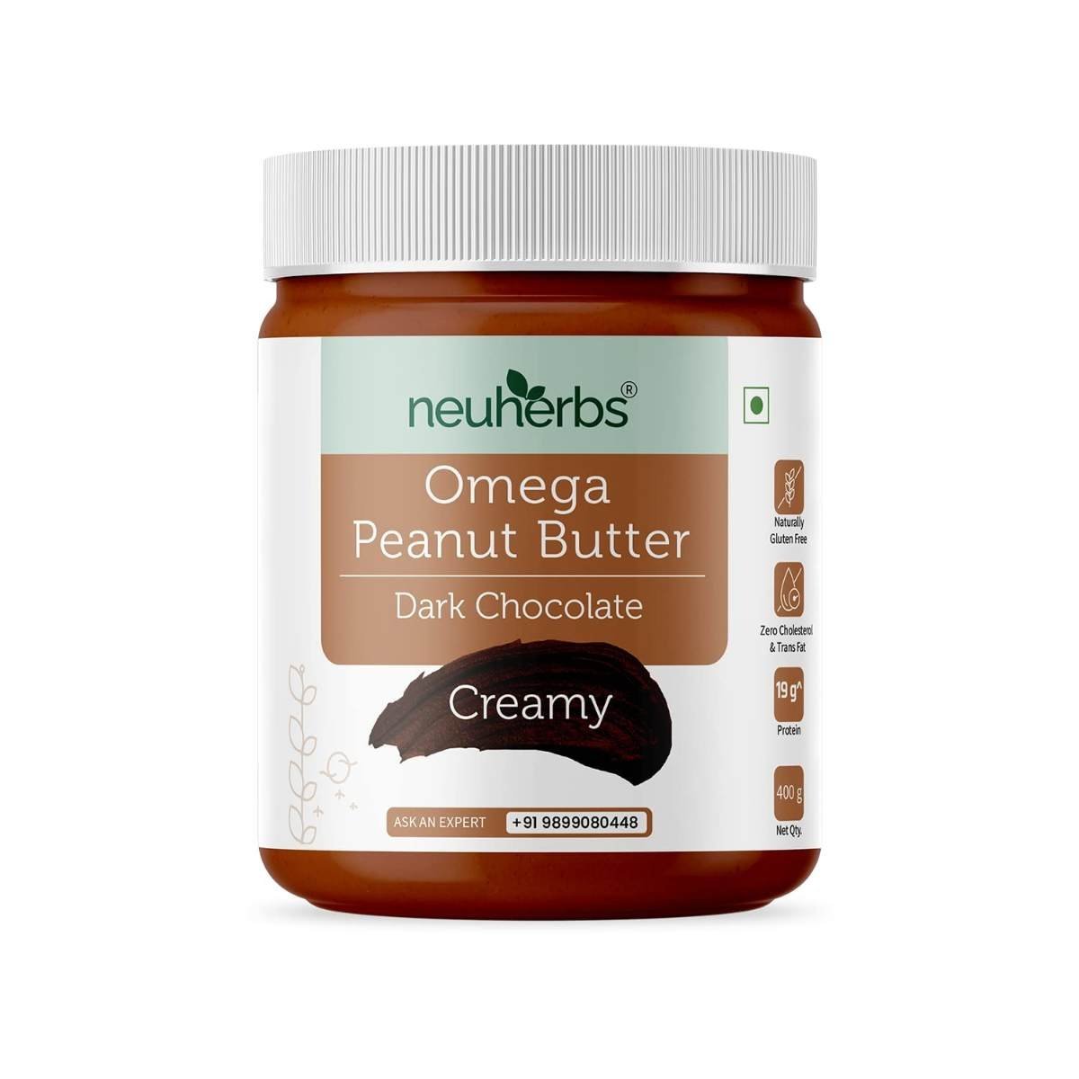 uk611g2RS3U9L-1.jpg Neuherbs Chocolate Peanut Butter (Creamy), Gluten free | 19g Protein | Non GMO | Omega-3, 400g - Fast UK Delivery - Image 1