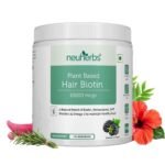 Neuherbs Plant Based Hair Biotin 10000mcg Supplement with DHT-Blocker & Omega-3 | Sesbania, Hibiscus, Rosemary extract, and black pepper | For Hair Growth , Hair Fall Control - 125 g ( Powder ) | Blackberry Flavoured | Great Taste - Fast UK Delivery