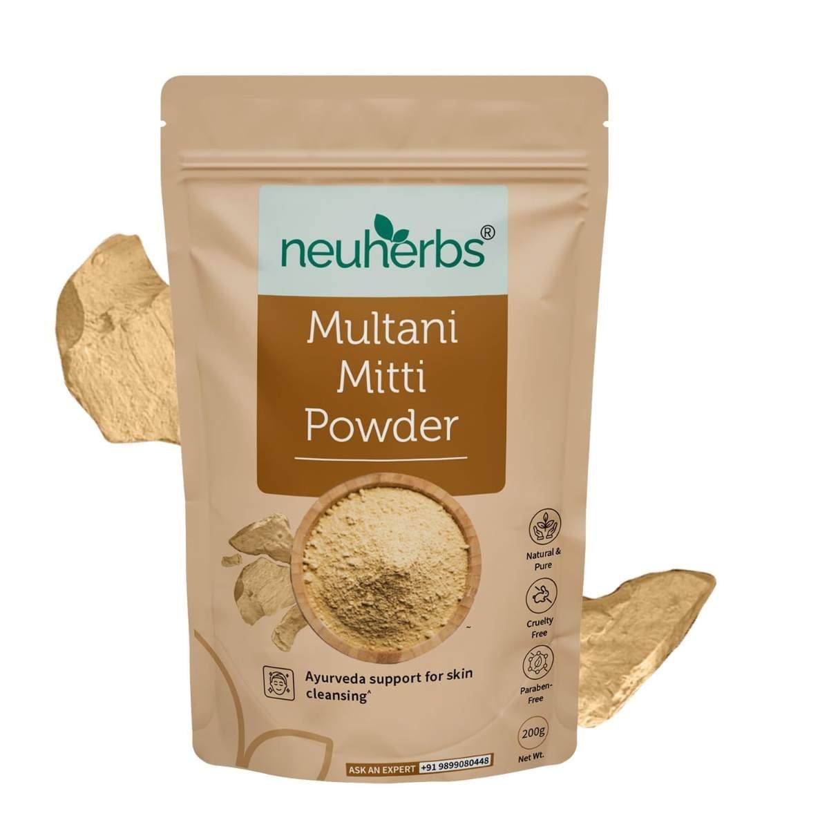 uk612P8bSmsJL-1.jpg Neuherbs Multani Mitti Powder 200g (Pack of 1) For Men & Women | Pure & Natural Powder for Deep Skin Cleansing | Cruelty & Paraben Free | With No Artificial Colour & Additives - Image 1