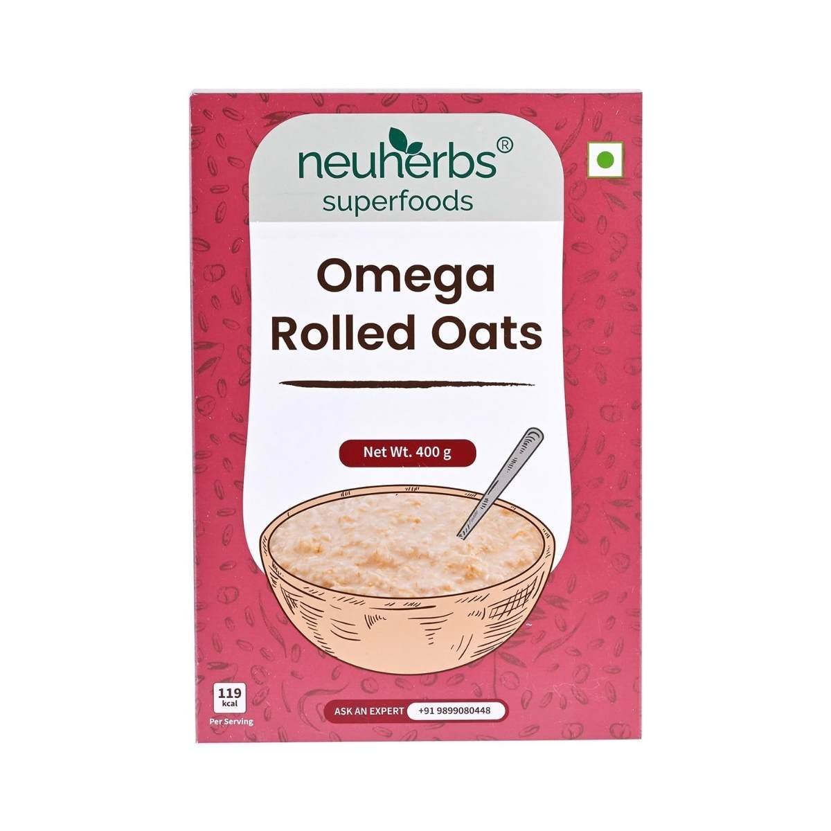 uk6132GVWeWrL-1.jpg Neuherbs Omega Rolled Oats 400g - Protein Oats | Cereal for Breakfast | Diet Food | Healthy Cereal | 100% Natural Wholegrain | Easy to Cook - Fast UK Delivery - Image 1