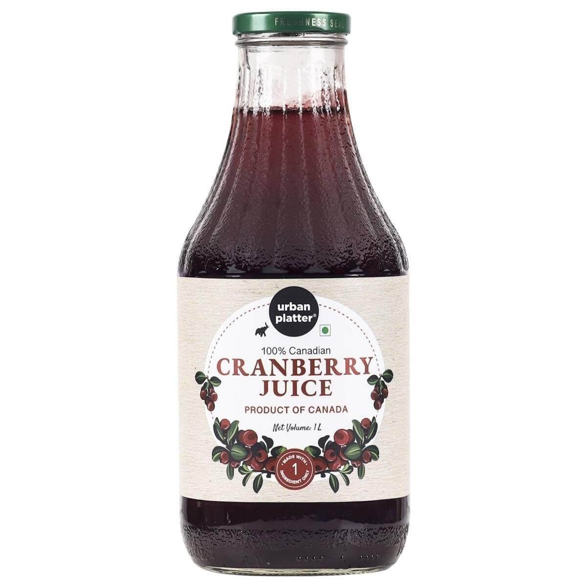 uk615rvgmw5VL-1.jpg Urban Platter Canadian Cranberry Juice, 1 Litre (Unsweetened, No Added Sugar, 100% Natural Cranberry Juice, Good for UTI Health, Perfect for Cocktails and Mocktails) - Fast UK Delivery - Image 1