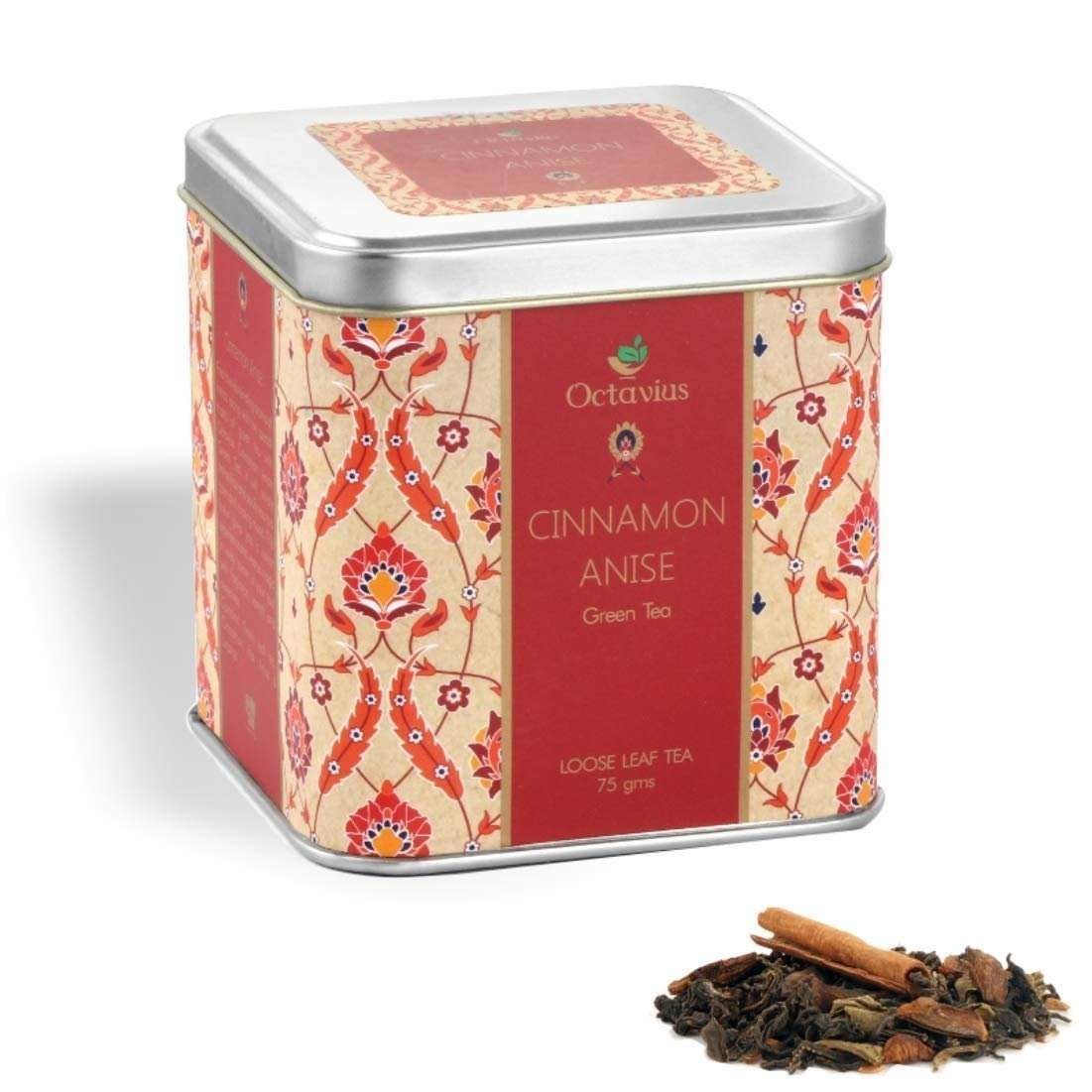 uk618vUPmIn8L-1.jpg Octavius Cinnamon Anise Loose Leaf Green Tea| Natural Cinnamon & Star Anise | Warm & Earthy Fragrant Soothing Tea | Promotes Weight Loss | Improves Immunity | Perfect For Gifting -75 Gms (35 cups) - Fast UK Delivery - Image 1