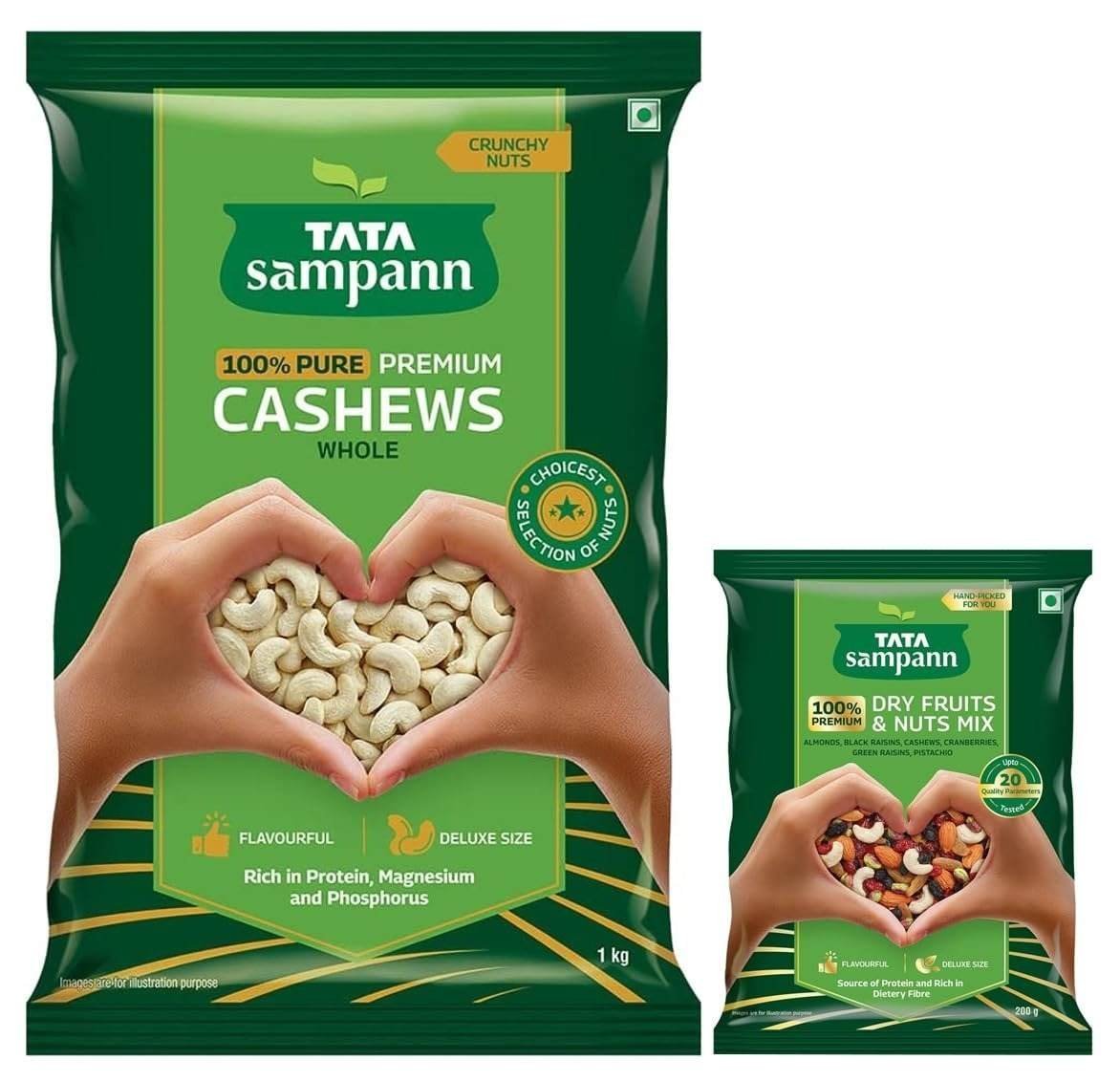 uk619chXhFpbL-1.jpg Tata Sampann Pure Cashews Whole| 1kg Value Pack & Tata Sampann Dry Fruits & Nuts Mix, 200 g - Fast UK Delivery - Image 1