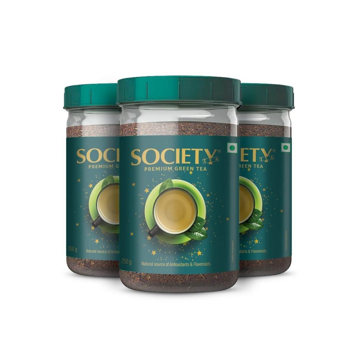 uk61Afurpn3JL-1.jpg Society Premium Green Tea | Rich In Antioxidants | Refreshing And Energizing | All Natural Flavour | 250Gram Jar | Pack Of 3 - Fast Shipping to USA & Canada - Image 1