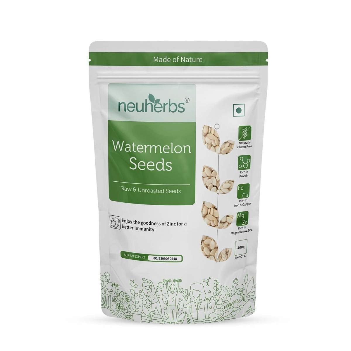 uk61Ah36UKhVL-1.jpg Neuherbs Raw unroasted Watermelon Seeds for eating, Rich in Protein, Potassium, Magnesium & Iron- 400g - Fast UK Delivery - Image 1