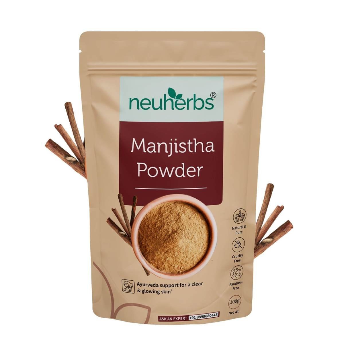 uk61DzSTRScGL-1.jpg Neuherbs Manjistha Powder 100g (Pack of 1) For Men & Women | Pure & Natural Powder for Clean and Glowing Skin | Cruelty & Paraben Free | With No Artificial Colour & Additives - Image 1