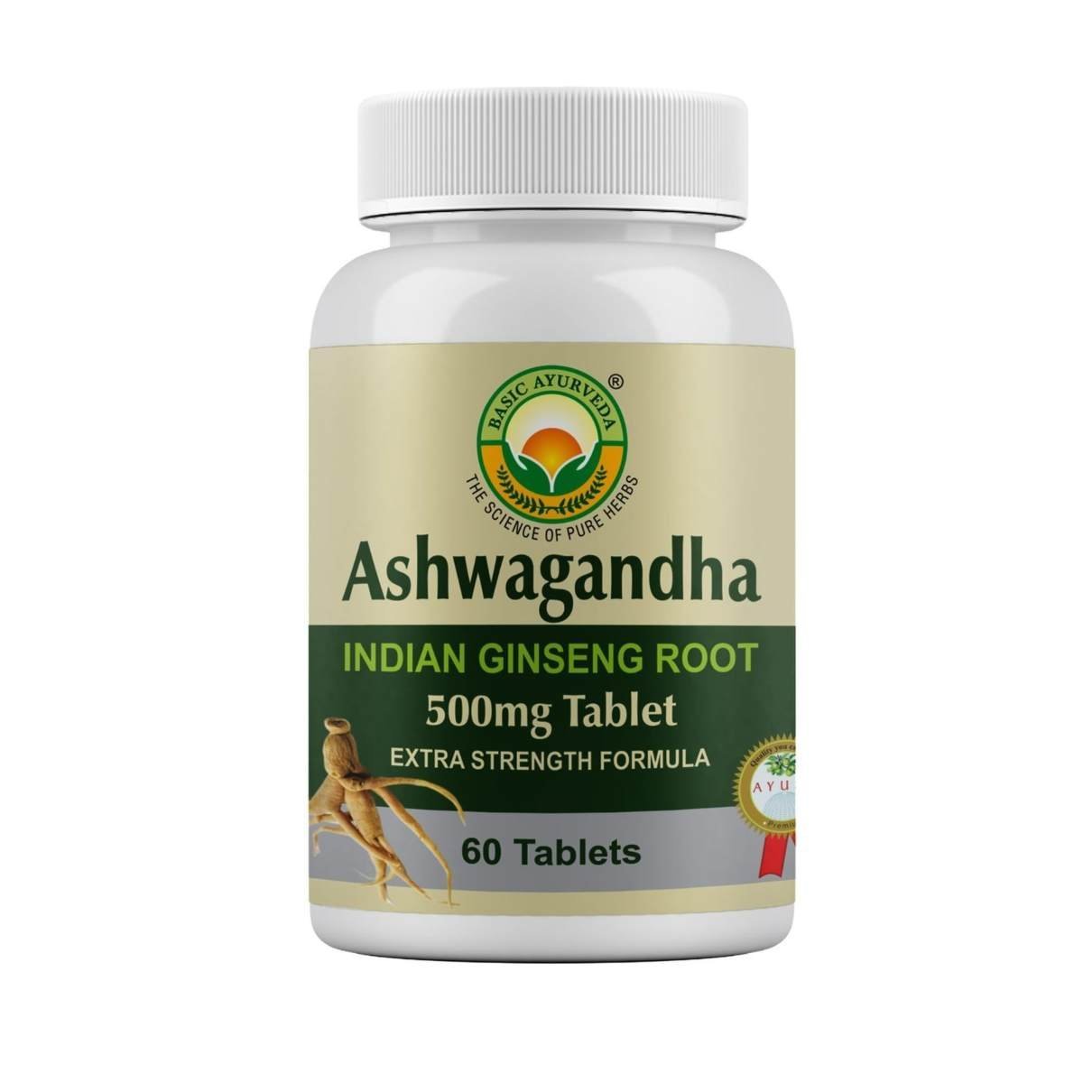 uk61E9ZidN1nL-1.jpg Basic Ayurveda Ashwagandha (500Mg) Tablets for Men | Support Physical Stamina, Increase Vigour And Strength, Boosts Energy Levels - 60 Tablets - Fast UK Delivery - Image 1