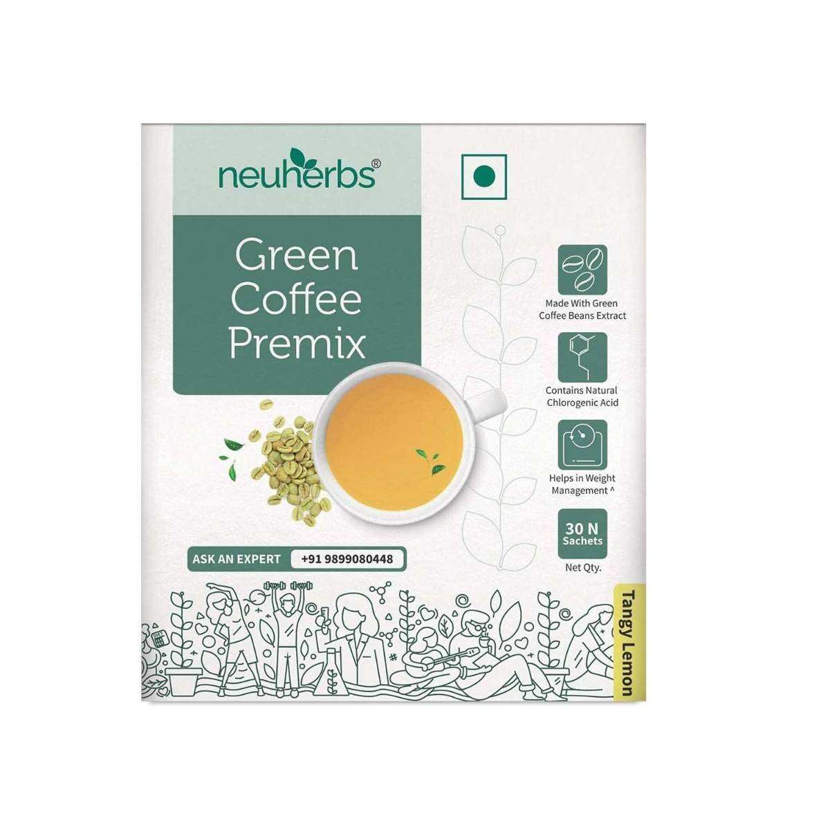 uk61EAhWbji6L-1.jpg Neuherbs Green Coffee Premix | Coffee Beans Extract With Chlorogenic Acid | For Weight Management | Easy to carry & consume 30 Sachet (Lemon Flavoured) - Fast UK Delivery - Image 1