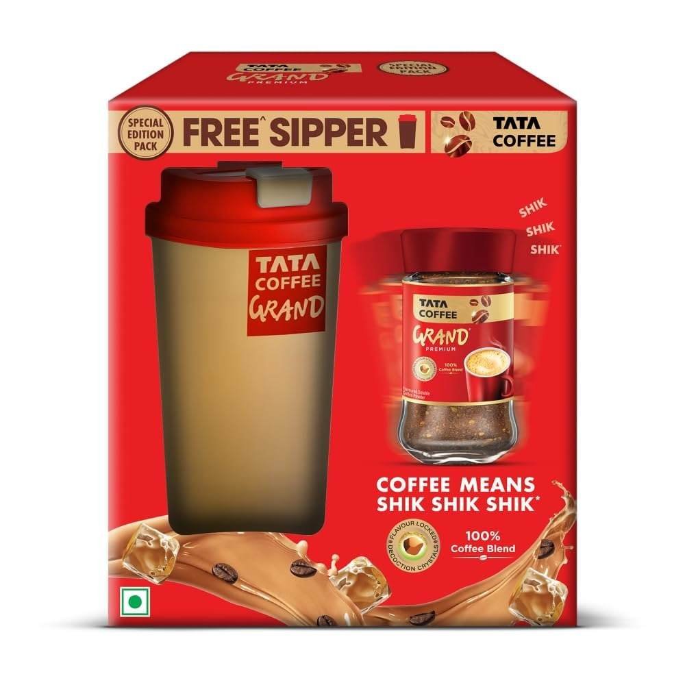 uk61EiYHrdx4L-1.jpg Tata Coffee Grand Premium Instant Coffee, Special Edition Pack, 45 Grams, With Flavour Locked Decoction Crystals, Jar with Free Sipper - Fast Shipping to USA & Canada - Image 1