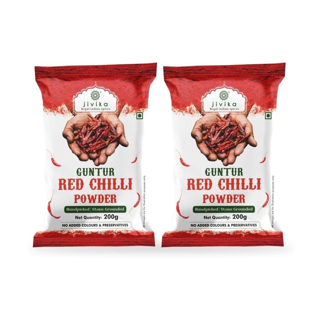 uk61F2DPTFpPL-1.jpg Jivika Guntur Red Chilli Powder | Lal Mirchi Powder | Red Hot Chilli | No added Flavours and Colours | 200g (Pack Of 2) - Fast Shipping to USA & Canada - Image 1