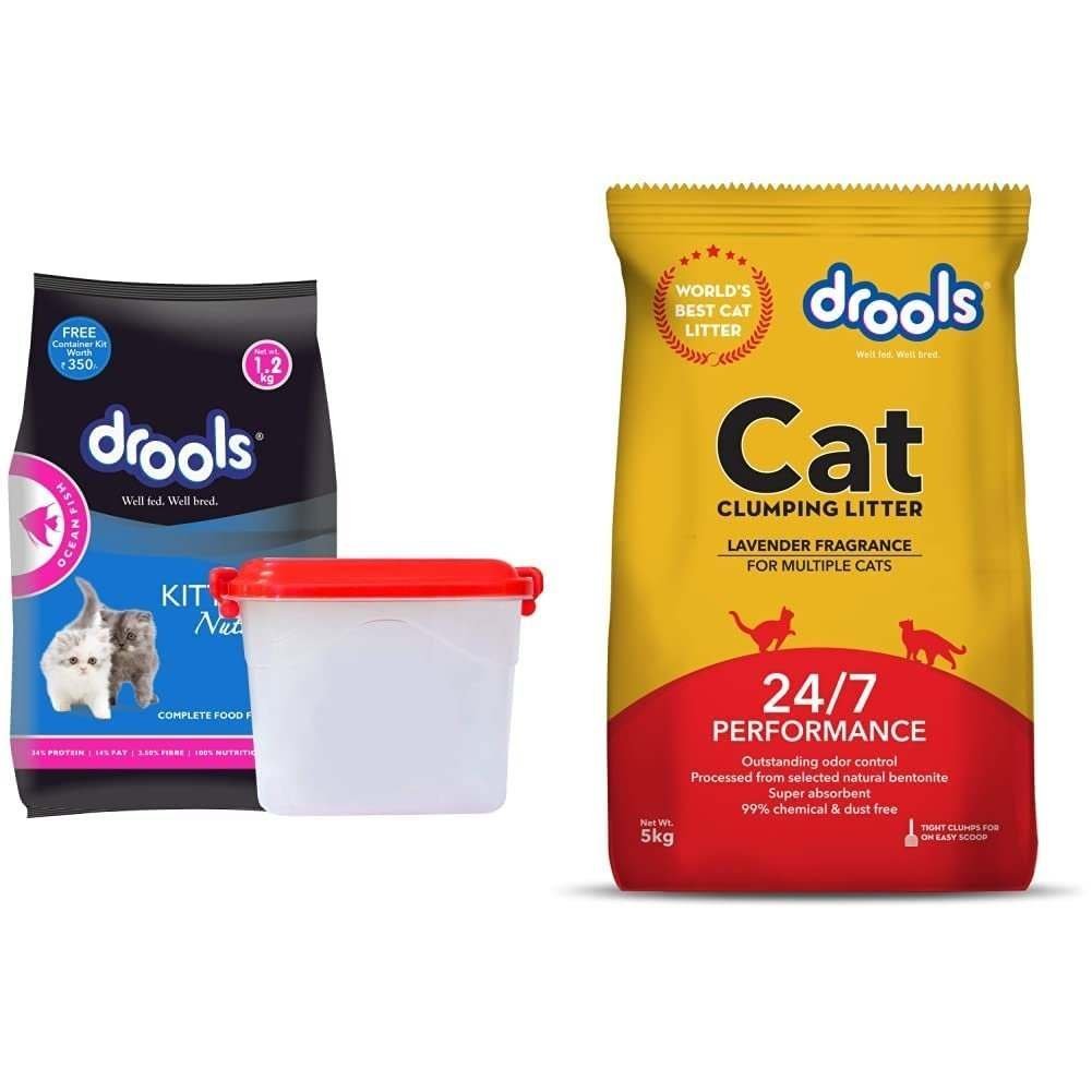 uk61FCIMWCnCL-1.jpg Drools Kitten(1-12 Months) Dry Cat Food, Ocean Fish, 1.2kg with Free Container & Clumping Lavender Fragrance Cat Litter (for Multiple Cats), 5kg - Fast UK Delivery - Image 1
