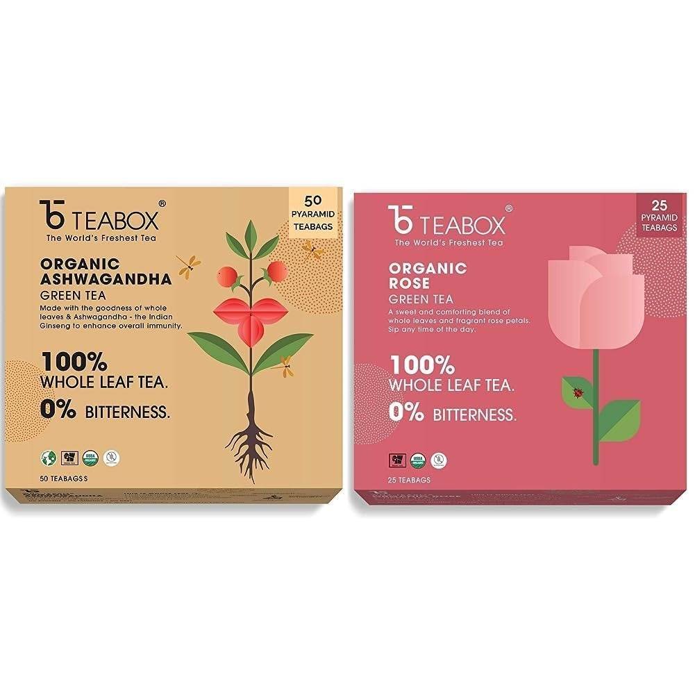 uk61FH4JOxYVL-1.jpg Teabox Organic Ashwagandha Green Tea 50 Teabags & Teabox Organic Rose Green Tea 25 Teabags - Fast UK Delivery - Image 1